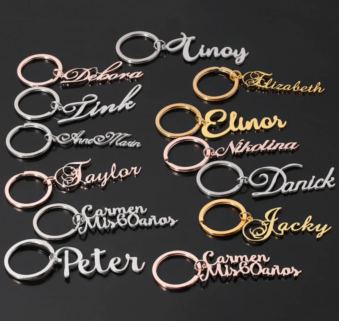 

Custom Name Keychain Personalized Vertical Nameplate Pendant Stainless Steel Keyring For Unisex Family Jewelry Wholesale