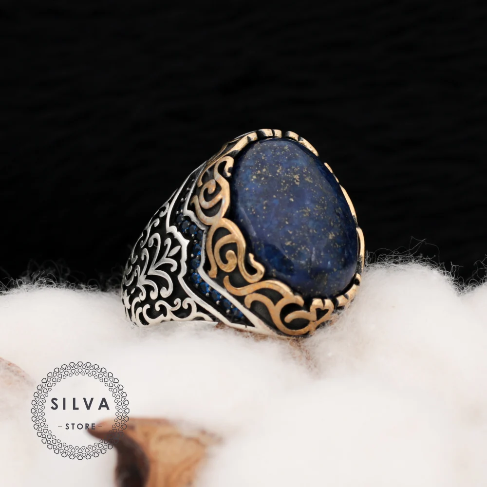 

Original Sterling 925 Silver Men's Ring With Natural Lapis Stone. Man Jewellery All Sizes Are Available