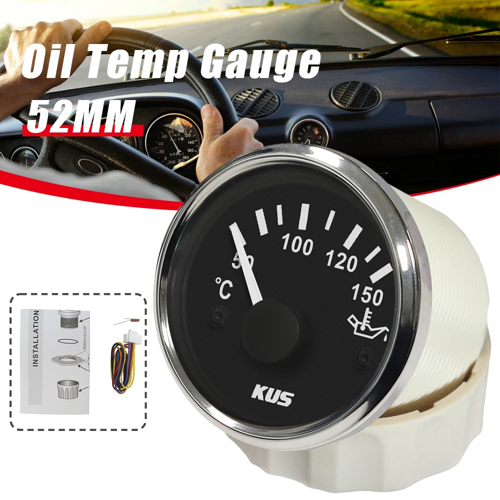 

New KUS 52mm Oil Temperature Gauges Fuel Temp Meter 12V/24V Suitable for Auto Boat Oil Temp Sensor