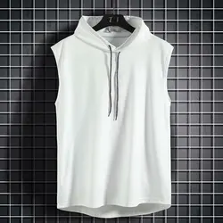 Men Hoodies Tank Top Sleeveless Muscle Gym Sport Slim Vest Bodybuilding Hooded Hip Hop Streetwear Workout Elastic Men Tank Top