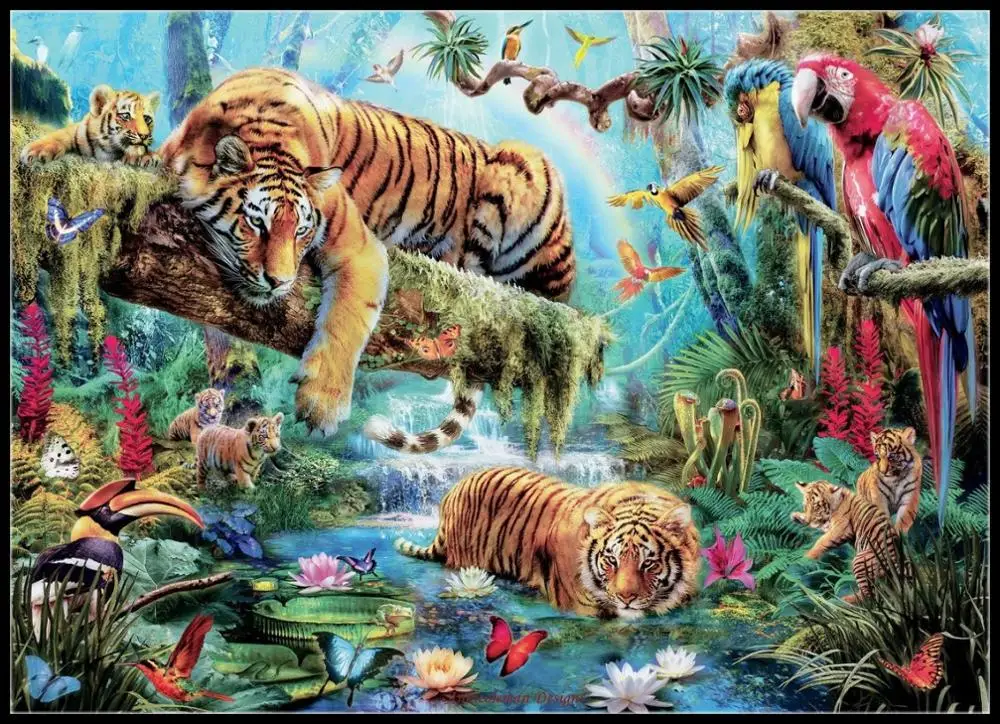 Idyllic Tiger - Counted Cross Stitch Kits - DIY Handmade Needlework Embroidery 14 ct Cross Stitch Sets DMC