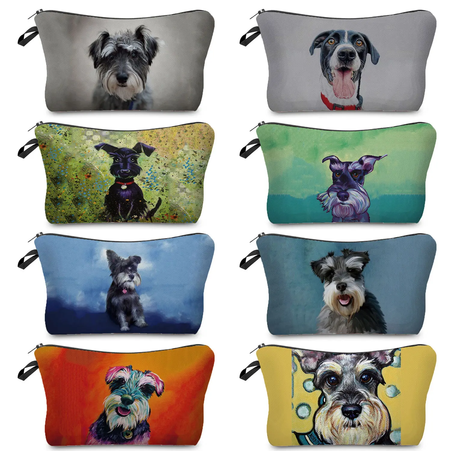 Oil Painting Schnauzer Dog Prints Cosmetic Organizer Bag Lady Make Up Bags Portable Boy's Toy Storage Bag Best Gift For Birthday