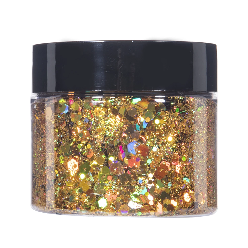 1 PCS 30g/Box Gold Glitter Mix Body Sequins Chunky Glitter Chrome Holographic Powder Facepaint Mirror Effect for Beauty Art