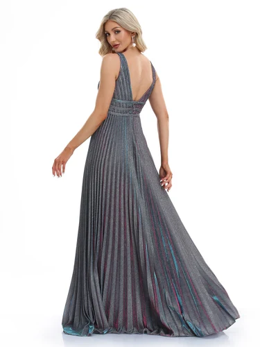 Imagen 2 del producto Vestidos de Noche azules con lentejuelas y escote en V profundo para mujer, vestido elegante de lujo con espalda en V para fiesta de boda, vestido largo de cóctel para graduación