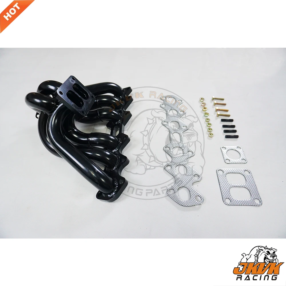 JKVK RACING 3mm Thick Black Coated T4 Divide Manifold Twin Turbo For 2JZ-GTE with 46mm Wastegate Flange 1993-1998