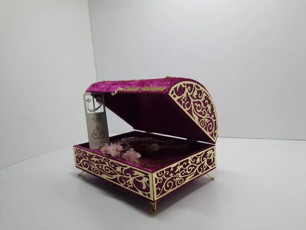Conjunto de Corán de lujo en caja, gran tamaño, regalo, terciopelo, Color púrpura, perlas