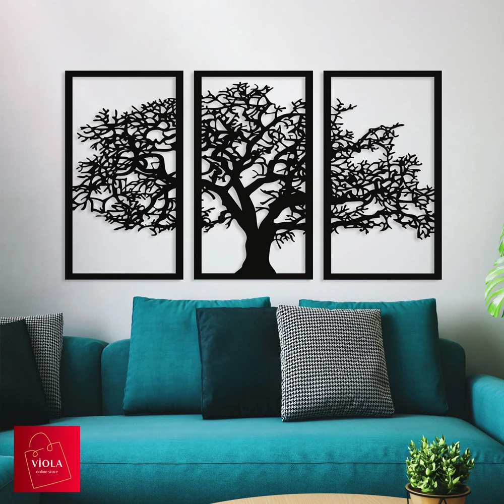 Quality Wood Wall 3 Piece Decor Tree Natural Black Color Peace Nature Modern Office Home School Beautiful Creative 3d Stylish