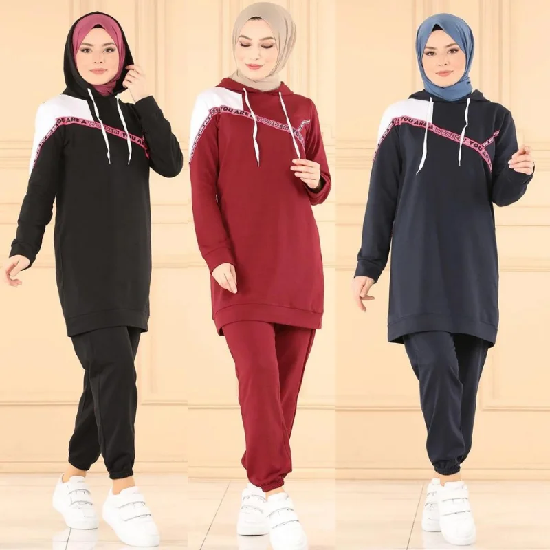 2021 New Season Hooded tracksuit 2 piece Muslim Women Hijab tracksuit fashion Turkey Dubai Islamic sportswear Arabia Turkey