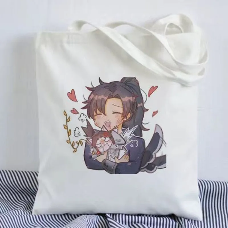 Sac à Main en Toile avec Imprimé du Dessin Animé le Husky et son Chat Blanc Shizun, Mignon, Décontracté, pour Shopping, pour Femme