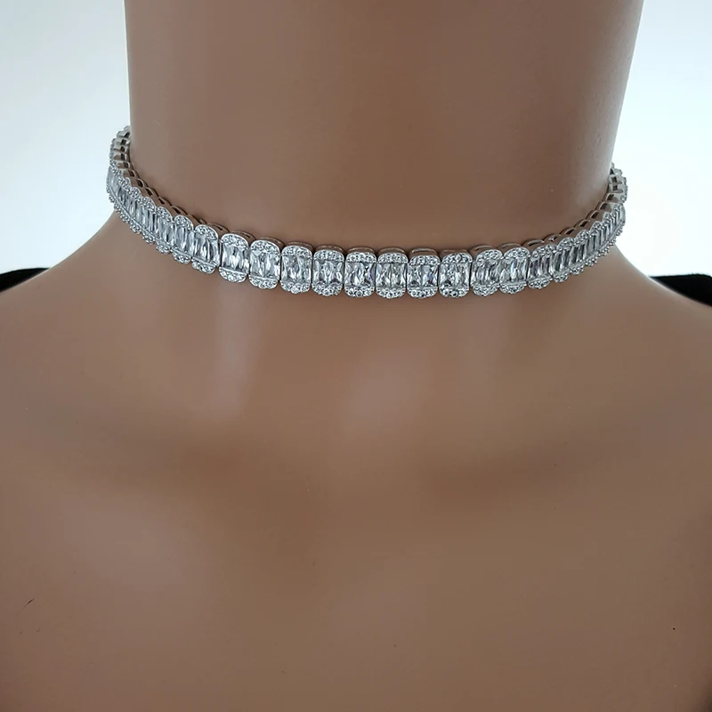 Women Choker Necklace Baquette 925 Sterling Silver Women's Choker Made in TURKEY