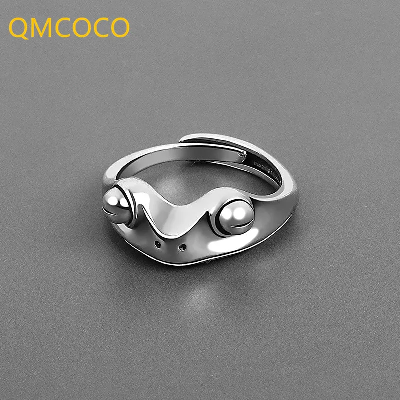 QMCOCO Silver Color New  Simple Design Frog Animal Rings Retro Punk Open Adjustable Ring Fashion Fine Jewelry Woman Man Gifts