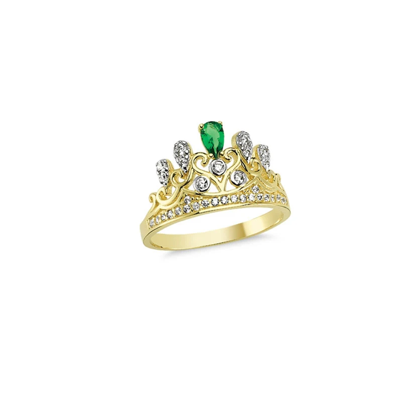 14K Solid Gold Princess Crown Ladies Ring