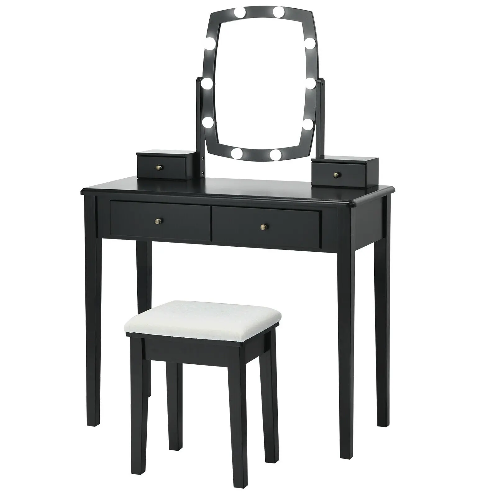 Vanity Table Set with Lighted Mirror Adjustable 10 Bulbs Dresser 4 Drawer