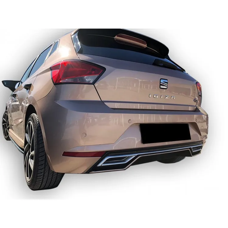 Sport tail rear bumper diffuser lip for Seat Ibiza 6F 2017 Post. Glossy Black Grey Detailed