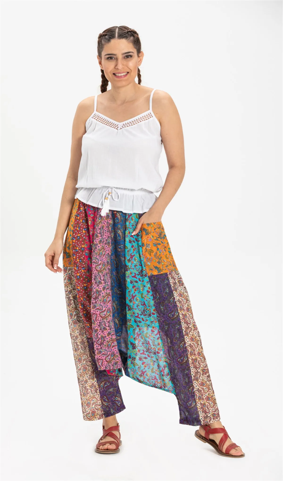 

2022 Summer multicolor loose women's pants comfortable authentic local harem pants 100% cotton turkish fabric