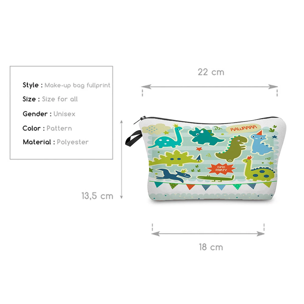 Lovely Cartoon Pencil Cases Dinosaur Print Cosmetic Bag Eco Portable Storage Bag Waterproof Makeup Bag Zipper Hot Sale Organizer