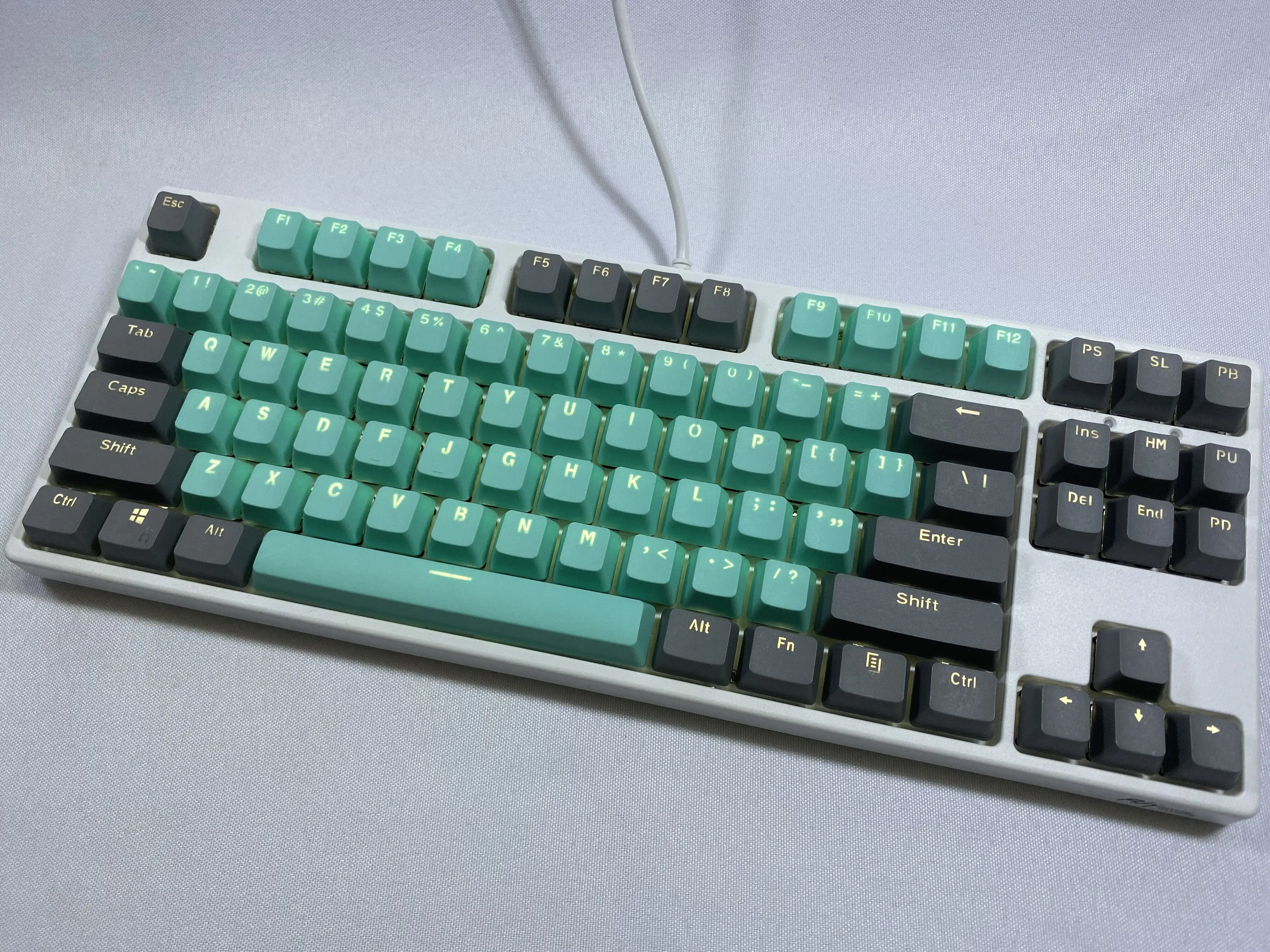 Gray Cyan 87 Keycaps, PBT Material OEM Height Mechanical Keyboard Keycaps, Double Backlit Characters, Transparent Game Keycaps