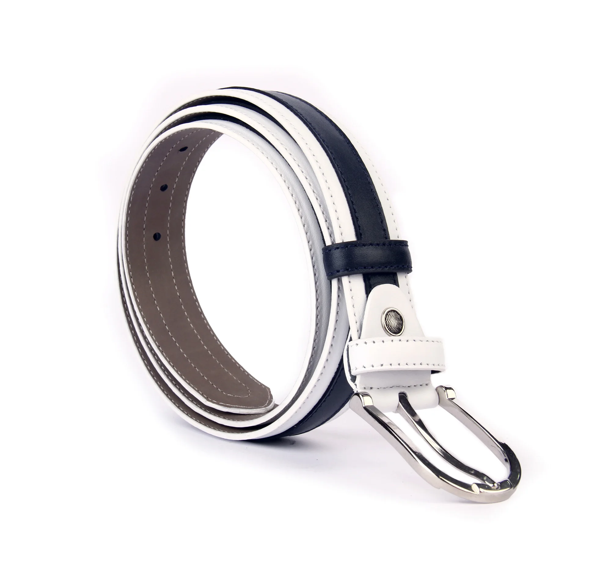 

Handmade Striped White & Dark Blue Belt, Real Calfskin Leather, Men's Casual Fashion Accessories, Denim Jeans Pants