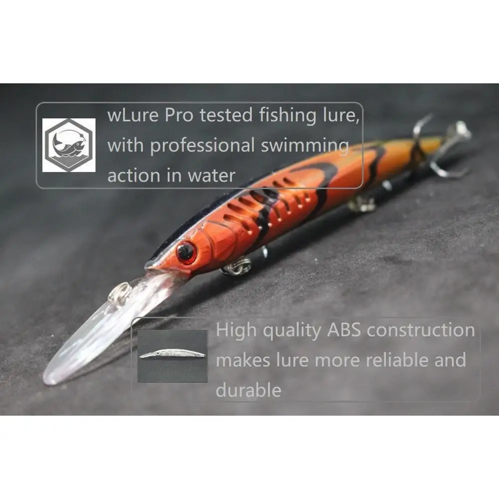 wLure Minnow Fishing Lure  14g 14cm Gill Slots Add More Water Weight in Head for Jerking Long Lip for Deep Diving Ability M650