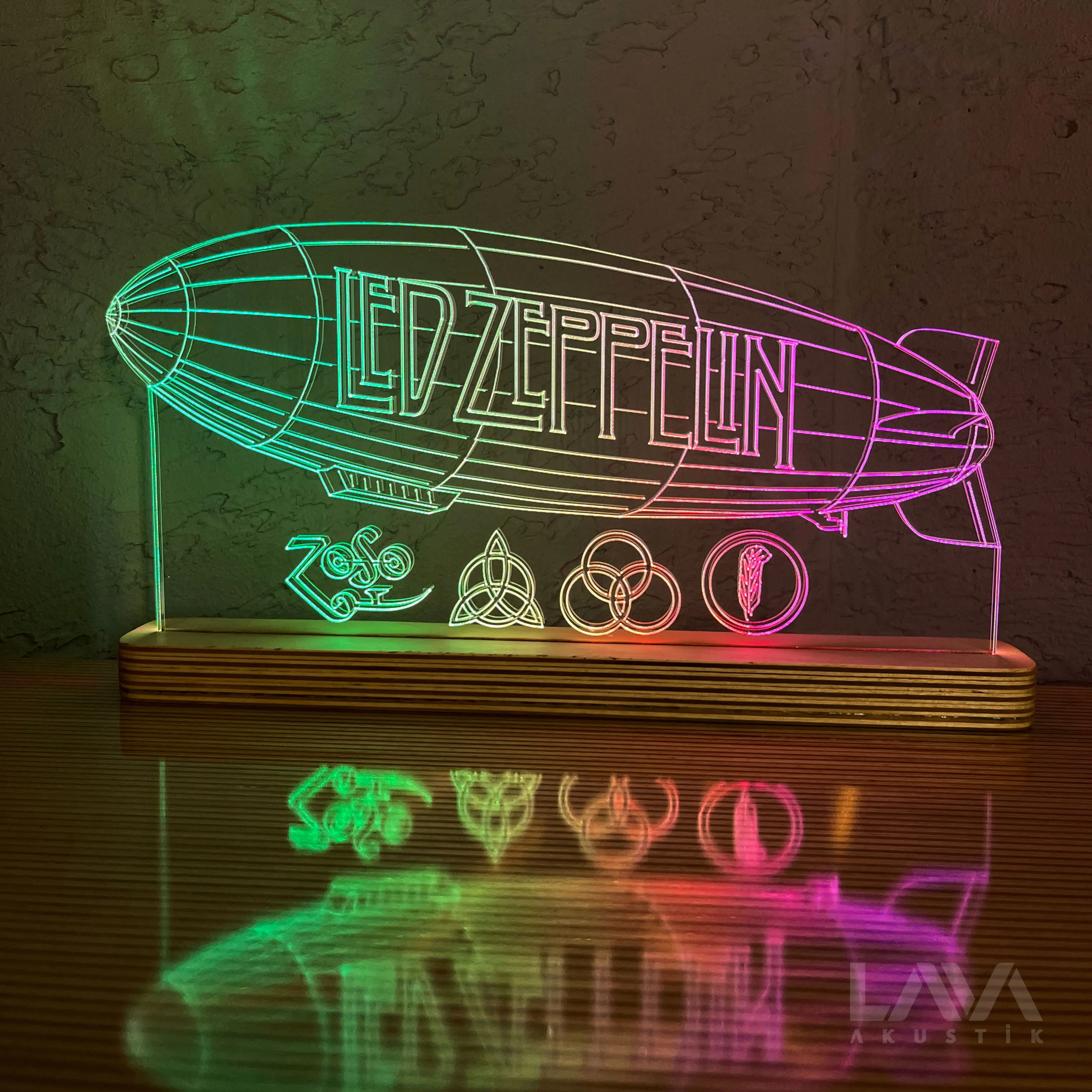 Zeppelin Metal Blues Folk RGB LED Light USB Lamp Remote Full Animation Color Night Fan Hard Rock Band