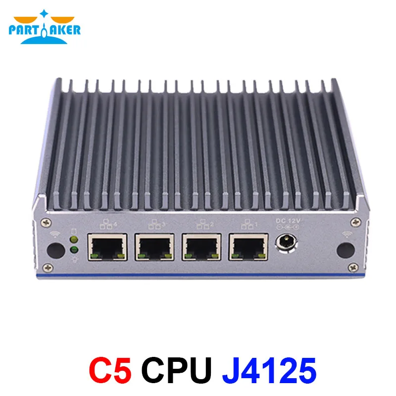 Partaker C5 팬리스 미니 PC PfSense 방화벽 어플 라 이언 스 쿼드 코어 J4125 2.0GHz VPN 4 i211-AT LAN 네트워크 라우터 온보드 8G EMMC