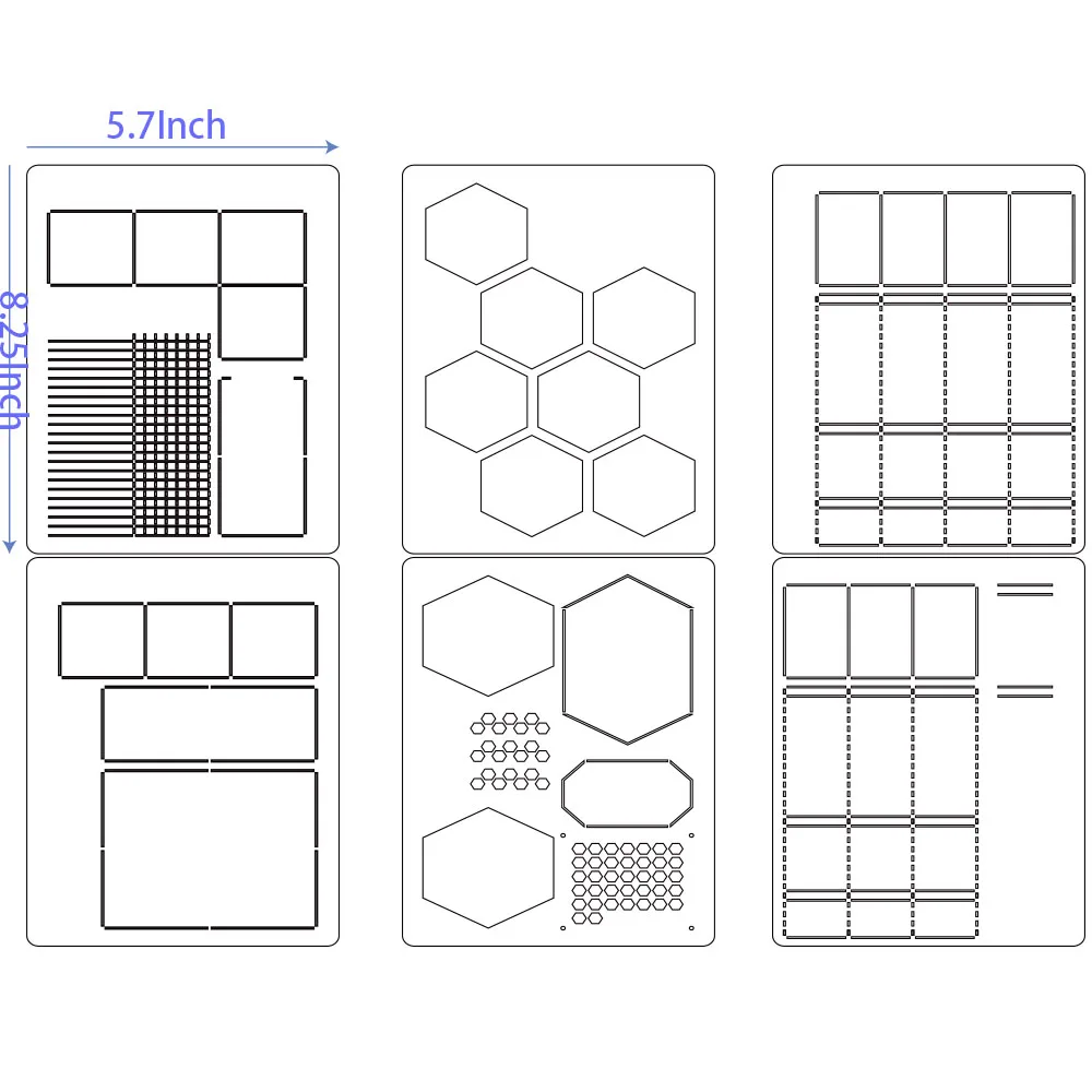 6Pack Reusable Plastic Weekly Layouts Journal Stencils for A5 Bullet Dot Grid Notebook, Save Time on Full-Page