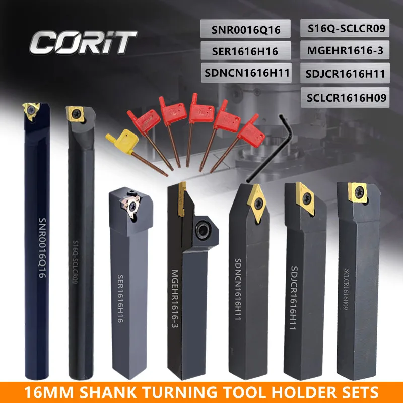 

CORIT 7Sets of 16MM CNC Lathe Turning Tool Holder Boring Bar with Applicable Inserts and Wrenches Set for Turning Threading