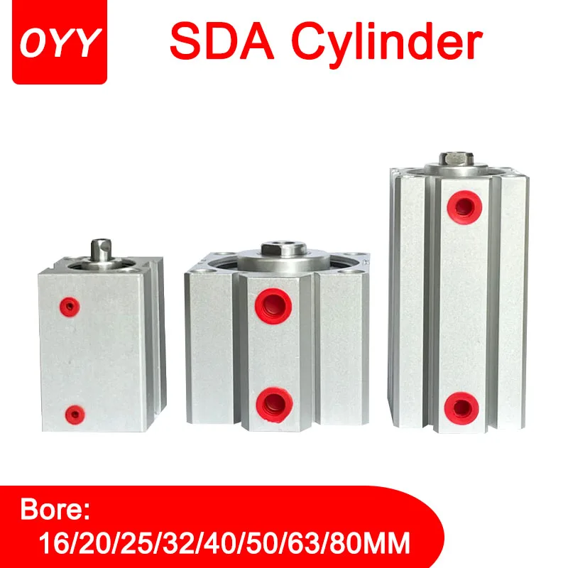 Pneumatic Cylinder SDA 16/20/25/32/40/50/63/180/100 Series Double Acting 5-100Mm Stroke Compact Thin Air Cylinders