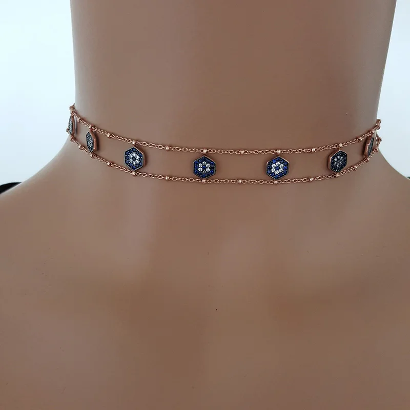 Art Deco Rose Gold Choker for Women Silver Choker Minimal Flower Choker for Woman Made in TURKEY