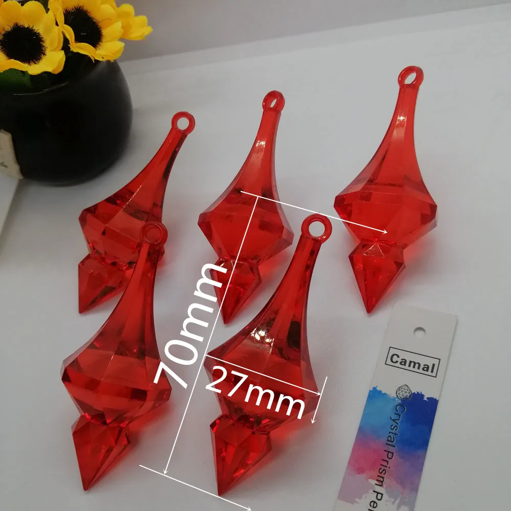 Camal 5PCS 70mm rosso grande diamante goccia acrilico cristallo perlina pendente pendente lampadario casa festa di nozze mestiere decorazione di