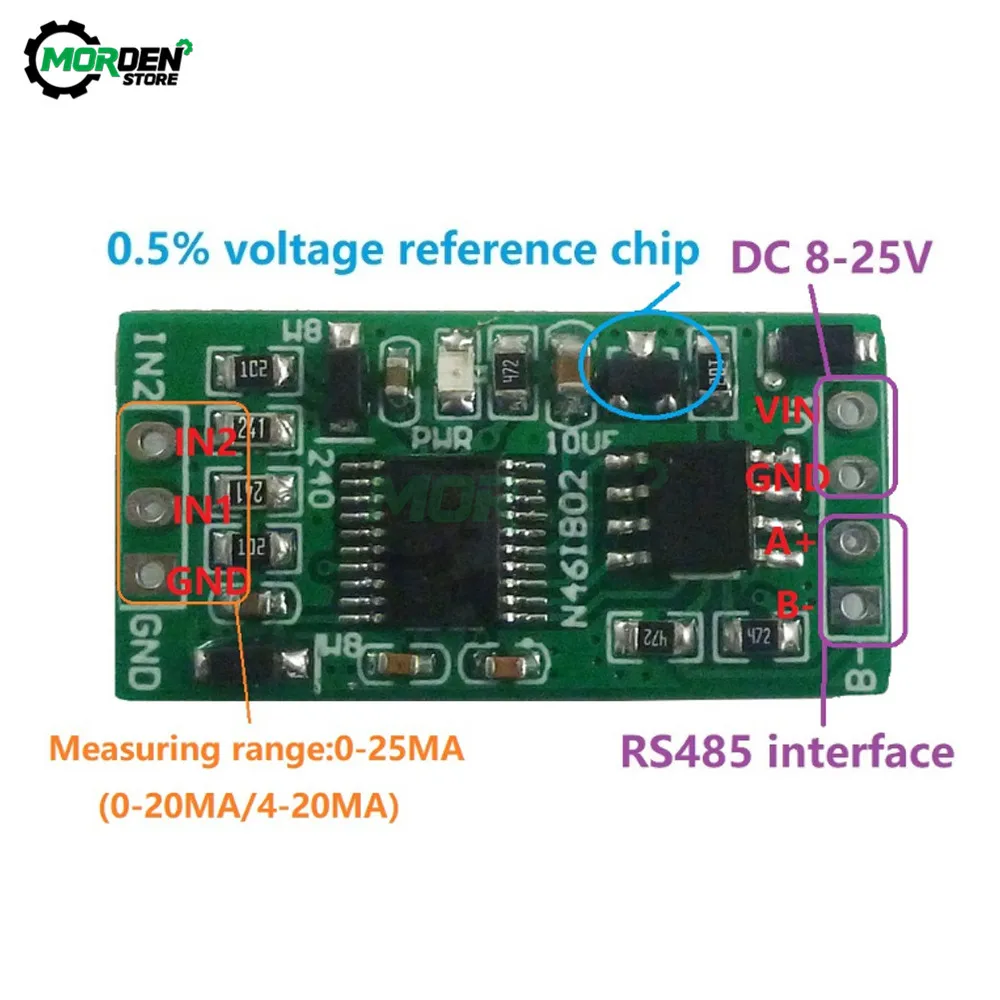 

DC 4-20MA to RS485 2 Channel DC 12V 0-25MA Analog Acquisition Module12Bit ADC Board Modbus RTU PLC 4-20MA to RS485 Tool Parts