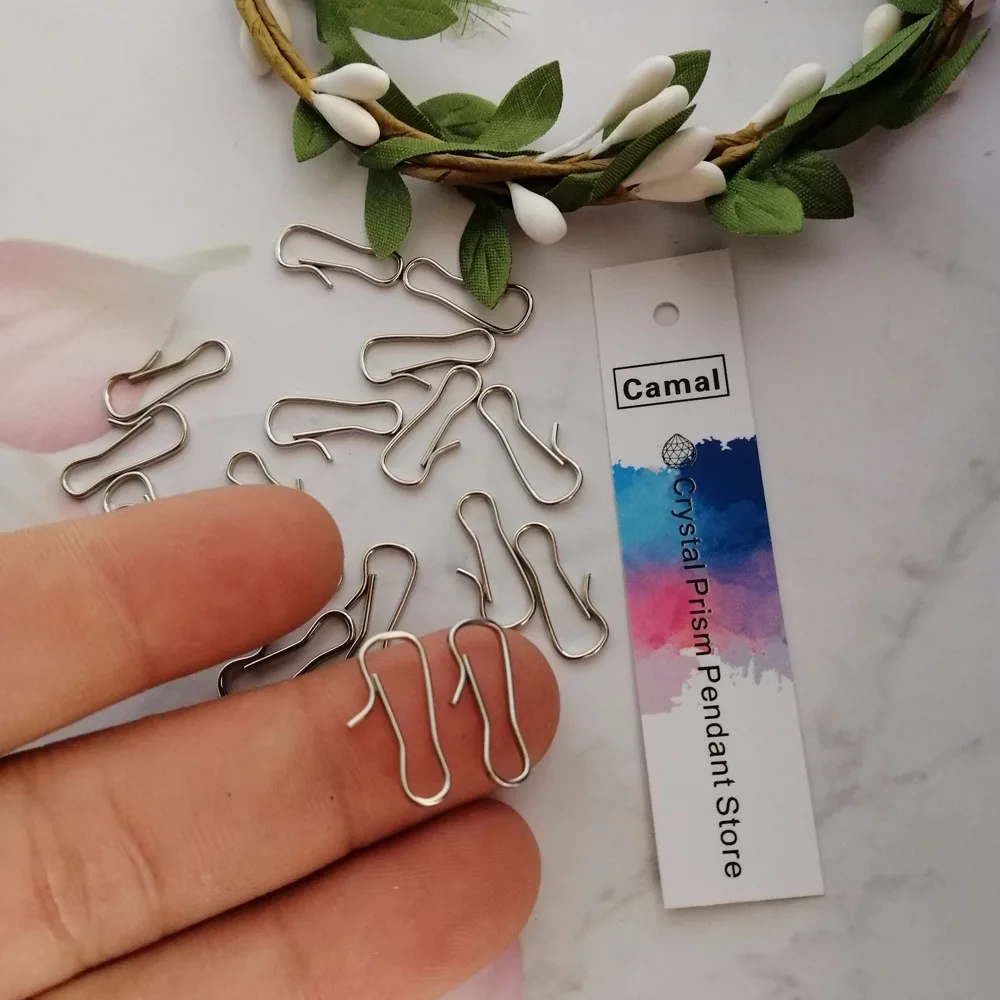 Camal 100pcs 16mm Chrome Metal Hook w/crook Crystal Chandelier Connector Pin Hanging Pendant Metal Buckle Garden Suncatcher Part