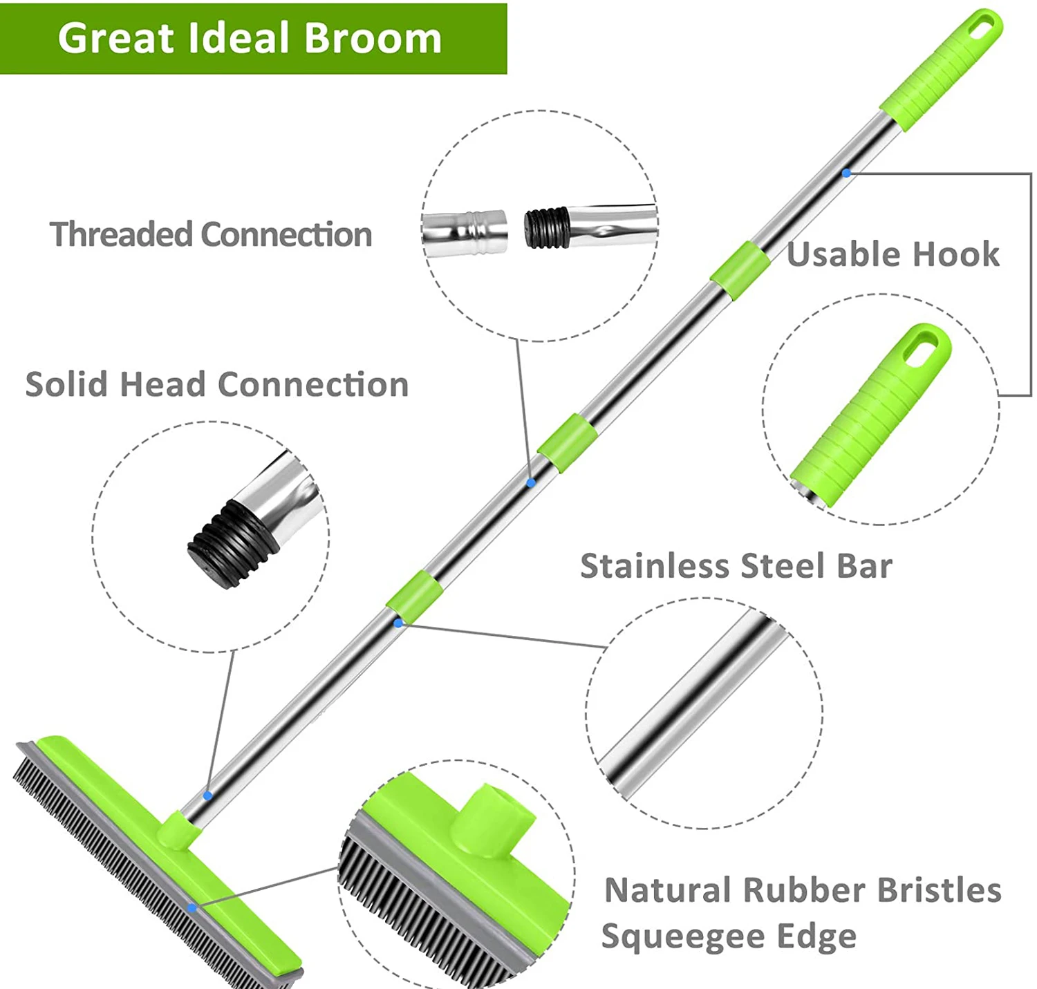 Pet Hair Rubber Broom Floor Brush for Carpet Dog Hair Remover Silicone Broom  Househeld Cleaning Squeegee Adjustable Long Handle