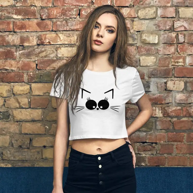Skuggnas New Arrival Cat Women’s Crop Tee Short Sleeve Fashion Tumblr Tees Women Cropped t shirts drop ship