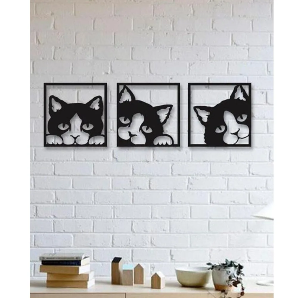 Wooden Wall Art Decor 3 Pcs Cats Kitten Decor New 3D Creative Stylish Sculpture And Trinkets Souvenirs Home Office Decoration