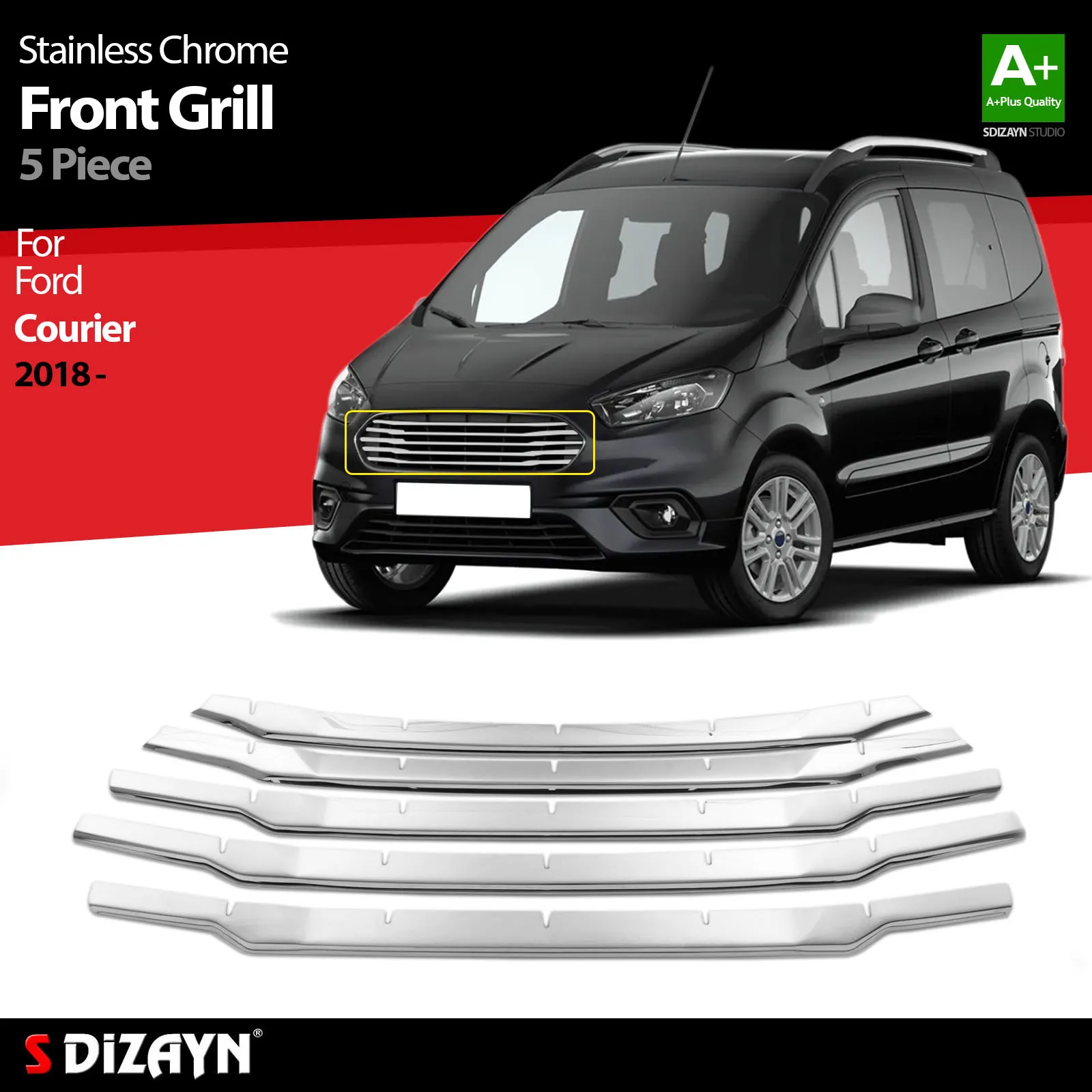 

S Dizayn For Ford Courier Chrome Front Grill Stainless Steel 5 Pc Exterior Car Accessories Parts Auto Products Stickers Styling