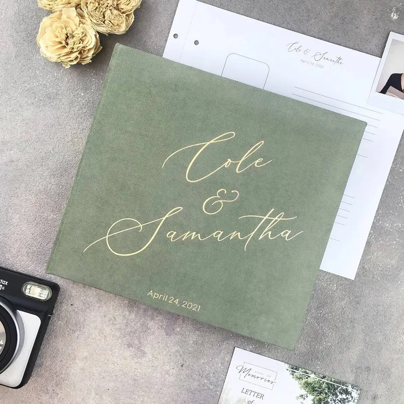 Personalized Wedding Album Olive green with Foil gold Lettering, Personalized Photo Guest book, instax Wedding book, Photo