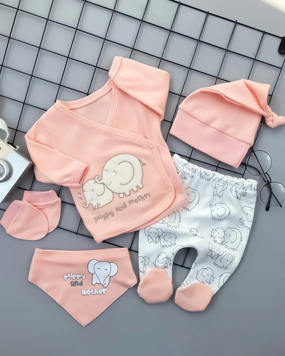 Baby girl Cute Elephant Embroidered 5 Piece The Zibin set 100 Cotton Soft Textured Casual Anti Bacterial Stylish Perfect fit