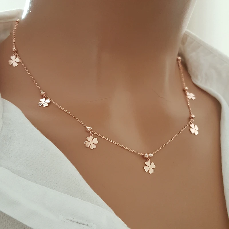 Clover Necklace Good Luck Choker Necklace Minimalist Necklace Lucky Charm