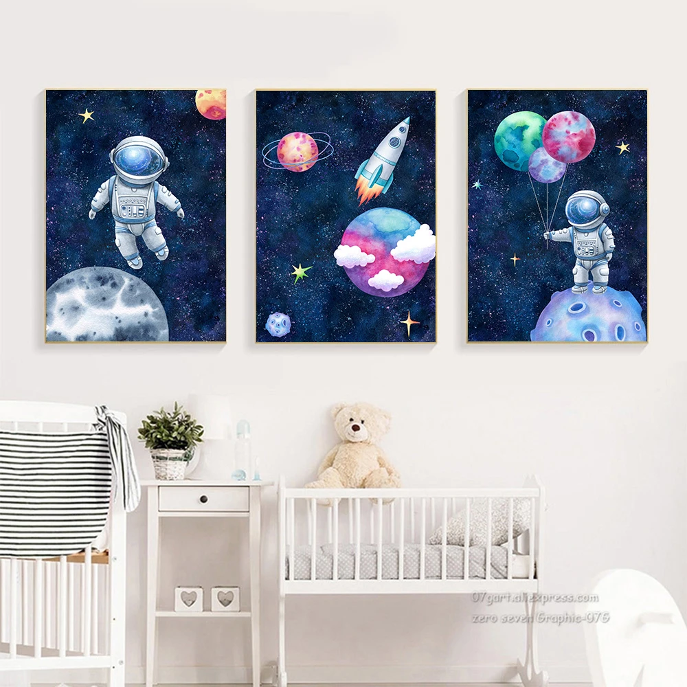 

Space Astronaut Planet Rocket Balloon Nursery Wall Art Canvas Painting Posters And Prints Wall Pictures Baby Kids Room Decor