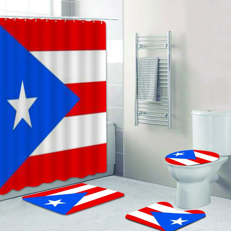 Puerto Rican Flag of Puerto Rico Bathroom Shower Curtain Set for Bathroom Vintage Banner Bath Mats Rug Carpet Toilet Home Decor