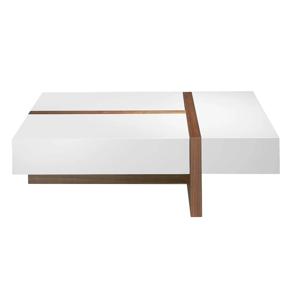 2060 coffee table Angel Cerdá-modern design rectangular center table made with walnut plated DM structure and top lids of DM lacquered in white glitter RAL9003. This practical and functional center table