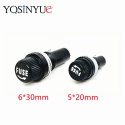 5*20MM 6*30MM 10A 250V Glass Fuse holders 5x20 6x30 Black Insurance Tube Socket Panel Mount Fuse Socket Copper