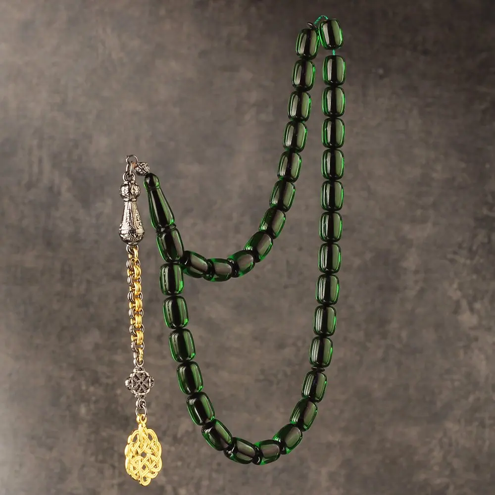 MEN 'S Green Fire Amber Prayer Beads High Quality Akssesuar Jewelry Made in Turkey Muslim Jewelry