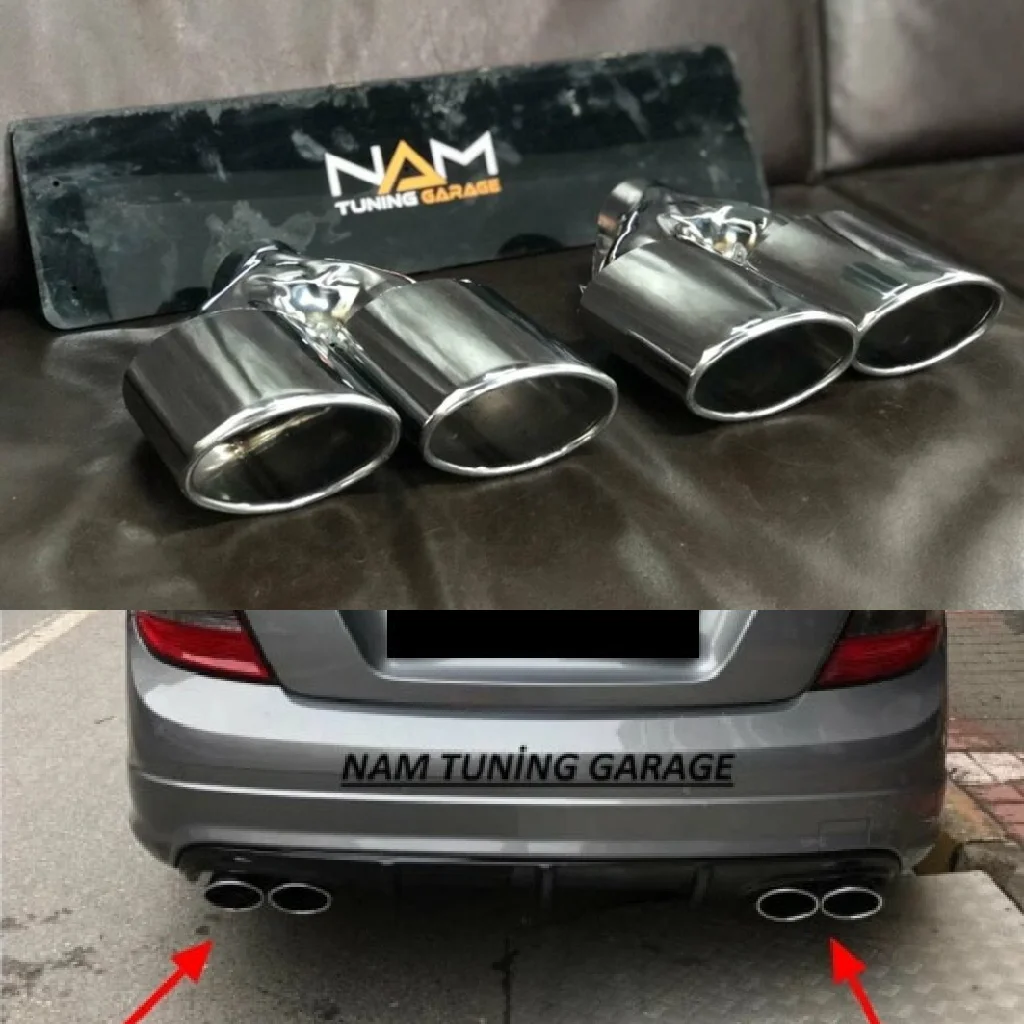 For Mercedes C W204 C63 Style Double Exhaust Tip Exhaust System End Pipe Stainless Steel Car Exhaust Pipe Double Tip