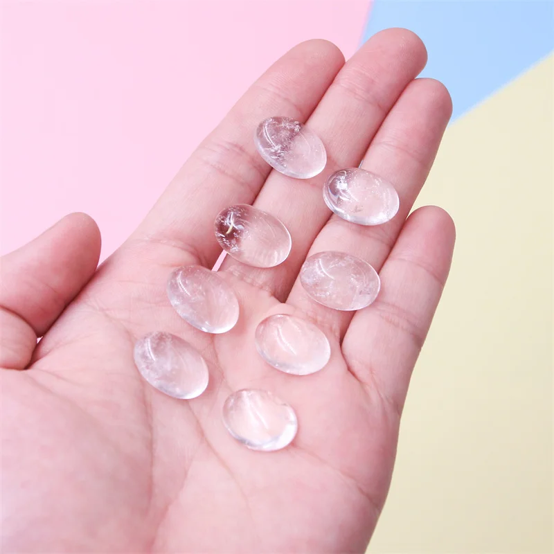 5pcs 4x6-13x18mm Rock Crystal Oval Cabochon Beads No Hole Polished Flat Back for Necklace Pendant