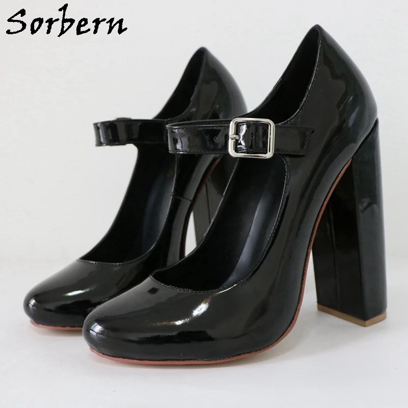 Sorbern Mary Janes 블록 힐 여성용 펌프 라운드 토 하이힐 레이디 신발, 청키 12cm 15cm 플러스 사이즈 33-48 맞춤형 색상