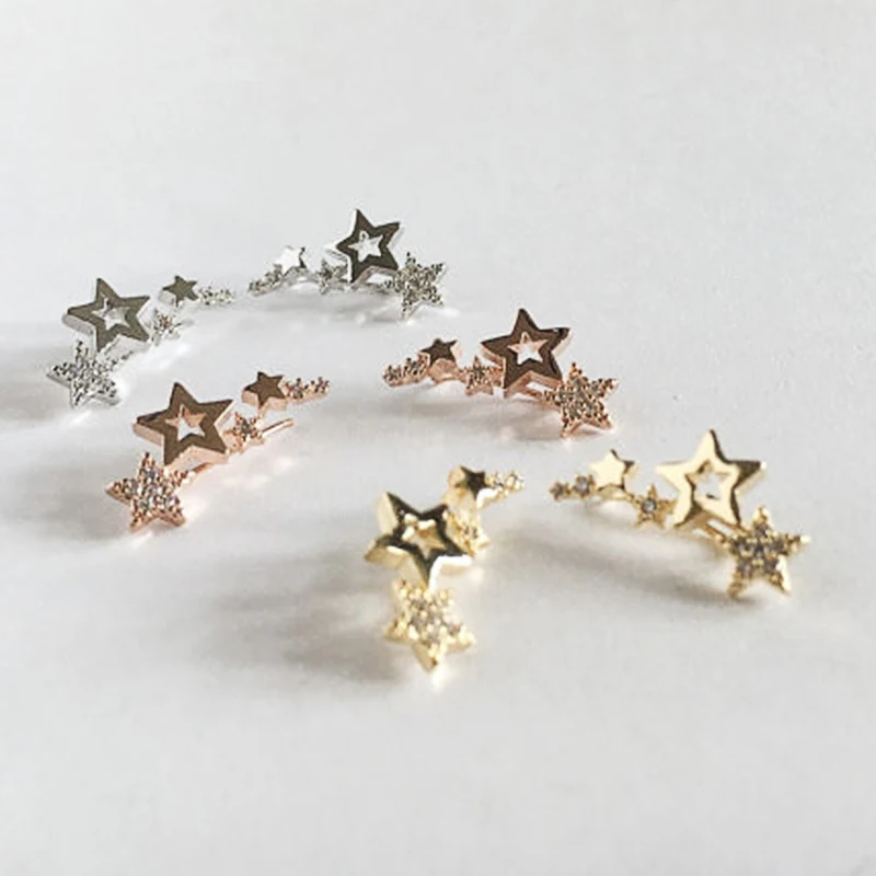 Shiny Star Stud Earrings with Zircon, Women's Elegant Gift