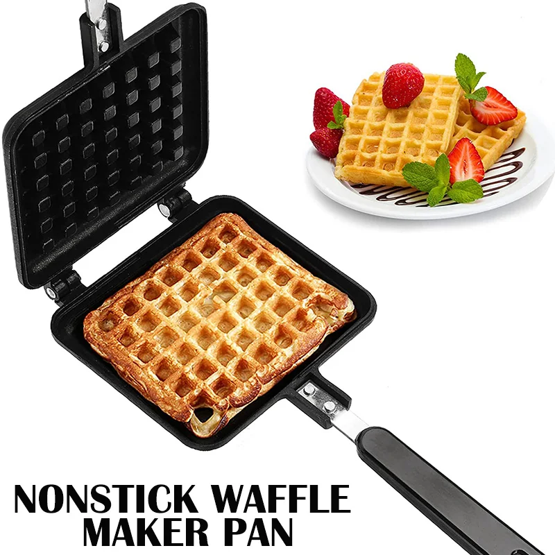 Waffle Pan Iron Nonstick Waffle Maker Pan Gas Stove Top Waffle Skillet Pancake for Sandwich Toaster Breakfast Frying Pan