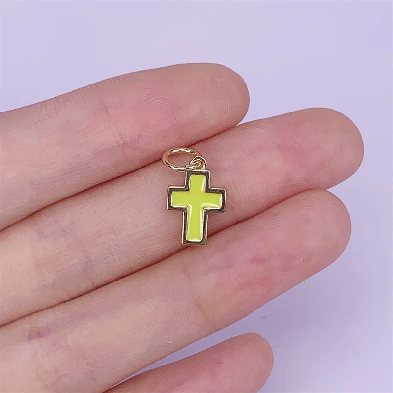 5pcs Enamel Brass Gold Plated Cross Pendant Charms 9x14mm Accessories For Making Necklace Bracelet Decorations